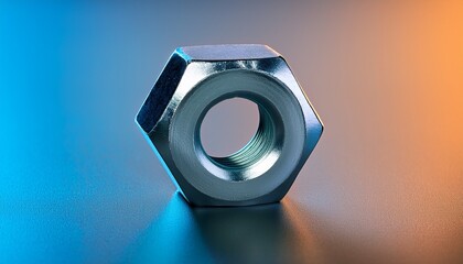 hex nut metal durable concept metal nut with a textured surface against a gradient background