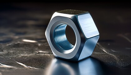 hex nut metal durable concept shiny metallic nut on a textured surface showcasing intricate details and reflections