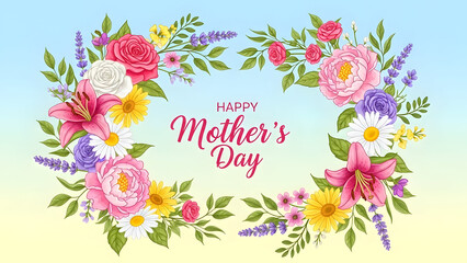 Happy mother's day floral wreath greeting card