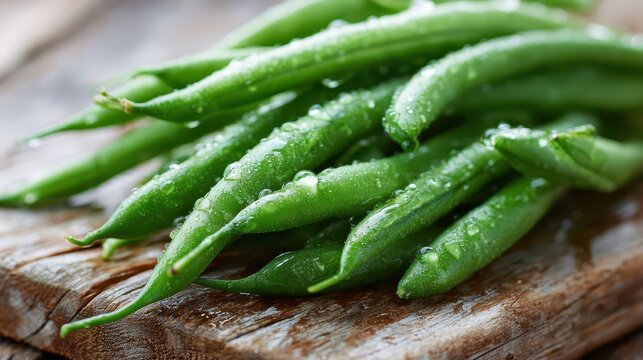 Fresh pod vegetables: green string beans photographed for culinary styling