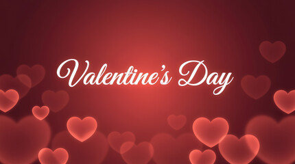 Valentine's Day text with floating red hearts and bokeh effect on a gradient background Valentines Day