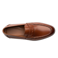 Classic brown leather loafer shoe for men isolated on transparent background