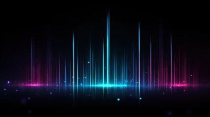 Futuristic neon equalizer visualization with glowing bars and dark backdrop