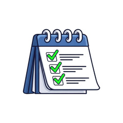 Blue desk calendar page with green checkmarks and to do list isolated on transparent background