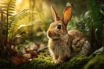 Fototapeta premium Gentle brown rabbit portrait in a peaceful nature scene