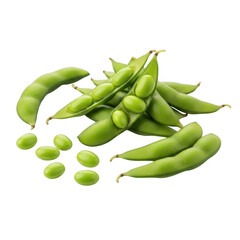Fresh green edamame pods and beans isolated on transparent background