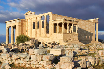 Ancient ruins of the Erechtheion in Athens, Greece