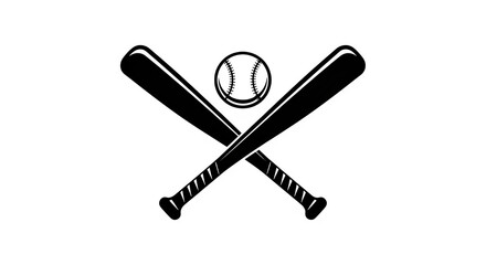 Vintage style crossed baseball bats and ball sports logo icon