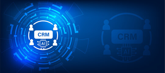 Obraz premium CRM System using artificial intelligence concept with Blue Abstract Business Network