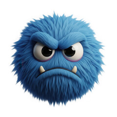 Blue furry monster face isolated on transparent background