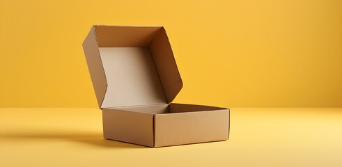 Open Blank Kraft Cardboard Burger Box Mockup on Yellow Background