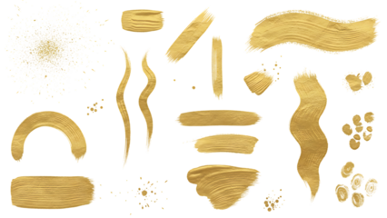 Various shapes and forms in golden color isolated on transparent background