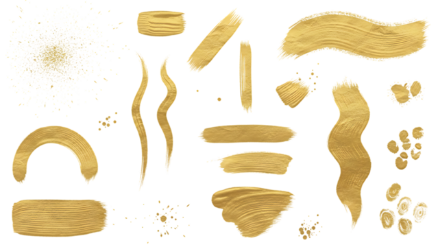 Various shapes and forms in golden color isolated on transparent background - Powered by Adobe