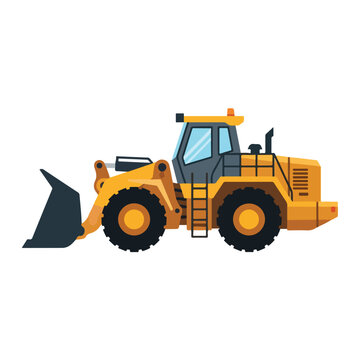 Wheel loader machine with large bucket on white background