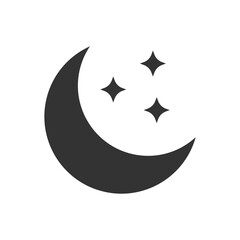 Crescent moon with stars icon on white background. Night icon. Crescent moon icon.