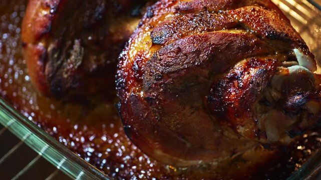 Roasted pork knuckle with crispy golden skin.