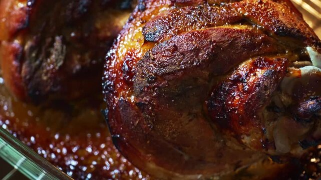 Roasted pork knuckle with crispy golden skin.