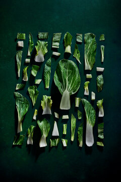 Bok choy pieces arranged in a geometric pattern