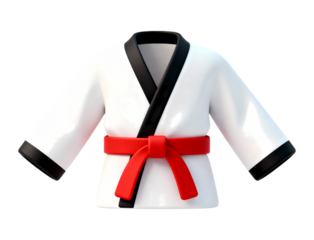 3D Rendered Martial Arts Uniform Icon with Red Belt for Karate and Judo