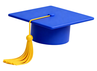 3D Rendered Blue Graduation Cap Icon with Yellow Tassel for Education