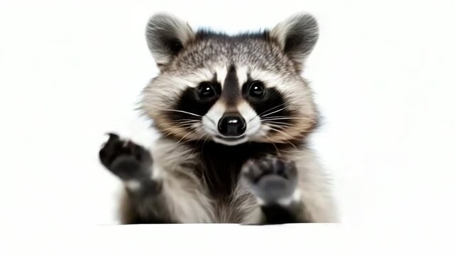 Playful raccoon waving in closeup sequence showing energetic and expressive gestures