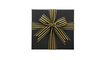 Gift Box with Striped Gold Ribbon on a Transparent PNG Image