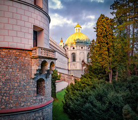 Dramatic summer sunrise on Krasiczyn Castle. Wonderful morning view of Krasiczyn, village in...