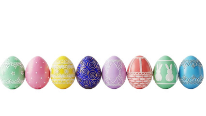 Row of Decorated Easter Eggs on Transparent Background, PNG Image
