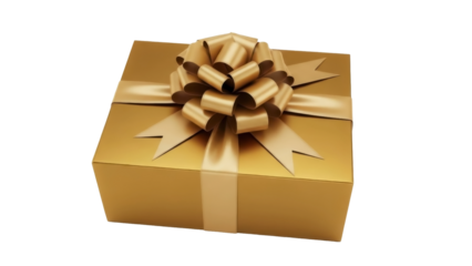 Festive Golden Gift Box with Bow on a Transparent PNG Image