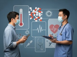 Healthcare professional consulting patient using digital tools isolated on white background