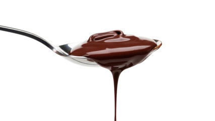 Dark Chocolate Syrup in Spoon Drizzling on a Transparent PNG Image
