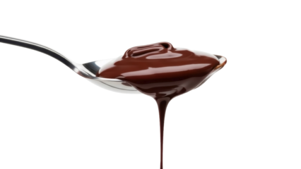 Dark Chocolate Syrup in Spoon Drizzling on a Transparent PNG Image