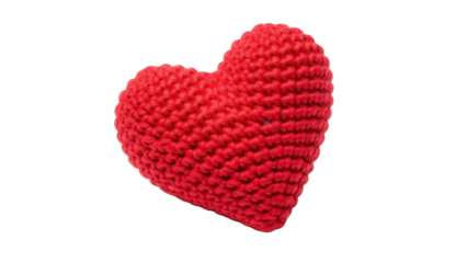 Crocheted Red Heart Isolated on Transparent PNG File