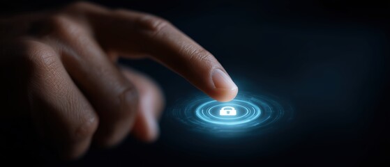 Finger Touching Digital Lock Icon for Cyber Security Concept and Data Protection Themes