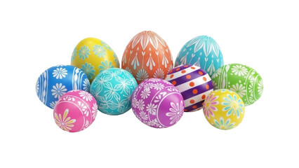 Easter Eggs Decorated with Floral Patterns on Transparent Background PNG
