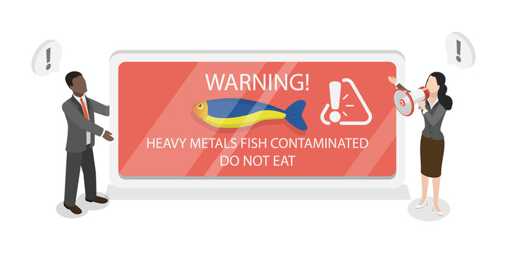 3D Isometric Flat  Illustration of Mercury Pollution, Health Risks Of Heavy Metal Contamination In Environment And Food