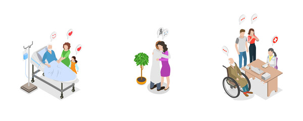 Fototapeta premium 3D Isometric Flat Illustration of Palliative Care, Elderly Caregiving