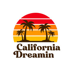 Obraz premium Retro sunset palm trees california dreamin vintage summer beach travel vacation poster art