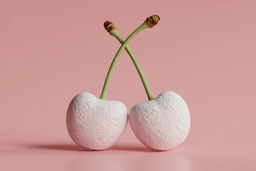 Minimalist White Cherry Fruit on Pink Background 3D Render Concept Art