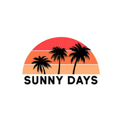 Obraz premium Sunny days sunset with palm trees and retro stripes