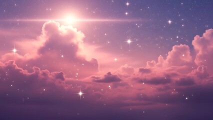 Dreamy pastel sky with glowing clouds and soft starlight atmosphere.