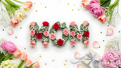 Beautiful floral arrangement spelling mom with roses and other flowers
