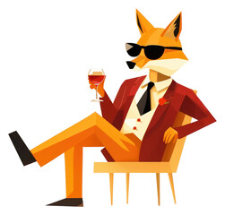 Fototapeta premium PNG Fox drinking wine white background refreshment sunglasses. AI generated Image by rawpixel.