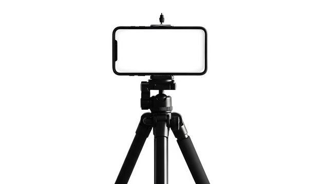 A smartphone on a tripod isolated on transparent background