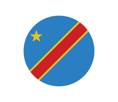 Round flat vector icon illustration of Democratic Republic of the Congo national flag with blue background red diagonal stripe and yellow star