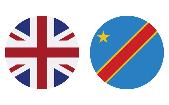 united kingdom and democratic republic of the congo round flag icons set, uk and drc circular national flags vector illustration