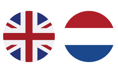 Obraz premium united kingdom and netherlands round flag icons set, uk and dutch circular national flags isolated on white, european vector illustration