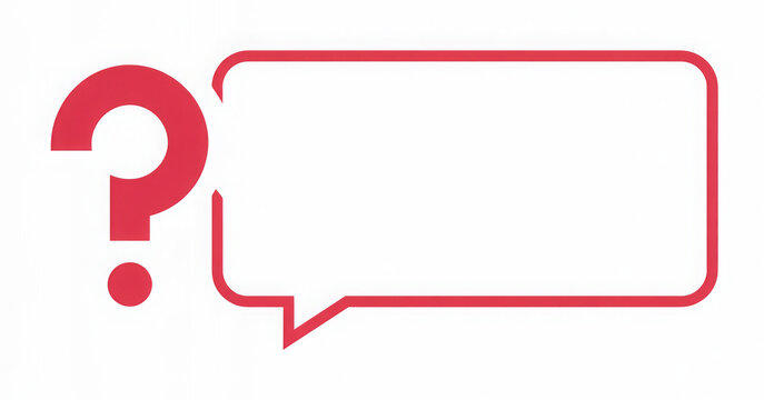 Red question mark with speech bubble frame for inquiry or assistance. 
