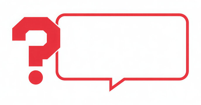 Red question mark with speech bubble frame for inquiry or assistance. 
