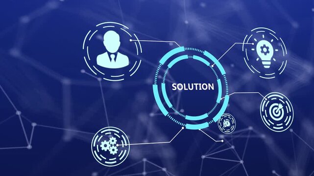 Modern Business Solution Concept with Digital HUD Interface, Innovation Process and Technology Network